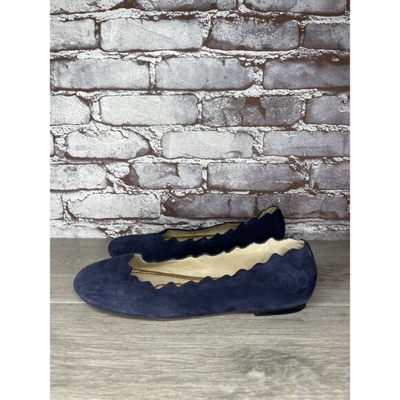 Sam Edelman Frances Blue Suede Leather Slip On Scalloped Flats Women Sz 9M US/39 - Picture 1 of 16